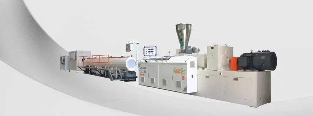 Plastic profile extrusion line