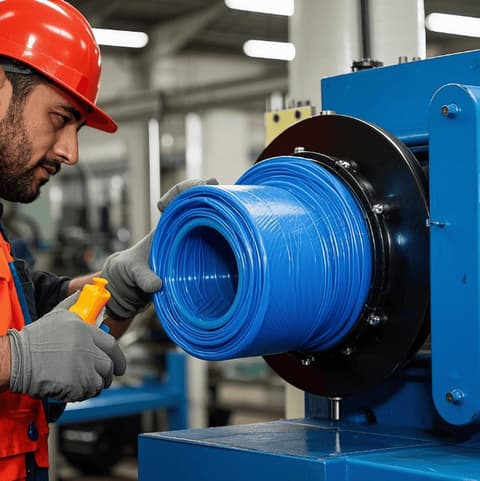 Workers using extruder